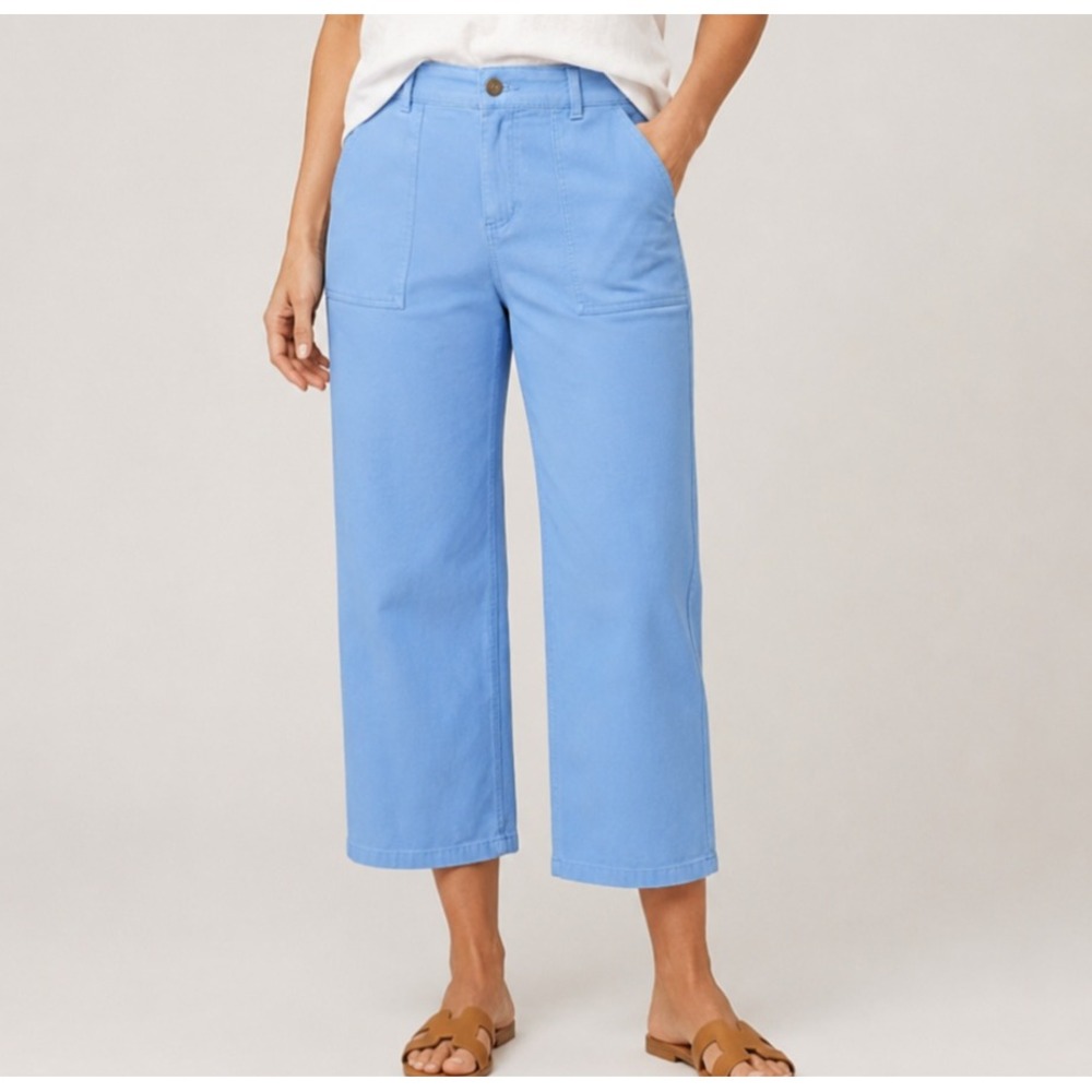Talbots Wide Leg Crop Jean Sky Blue High Rise Patch Pocket Pants 10P VN5214
